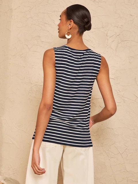 Buy Love & Roses Stripe Chiffon Trim V-Neck Jersey Vest | Women's Elegant Sleeveless Casual Top