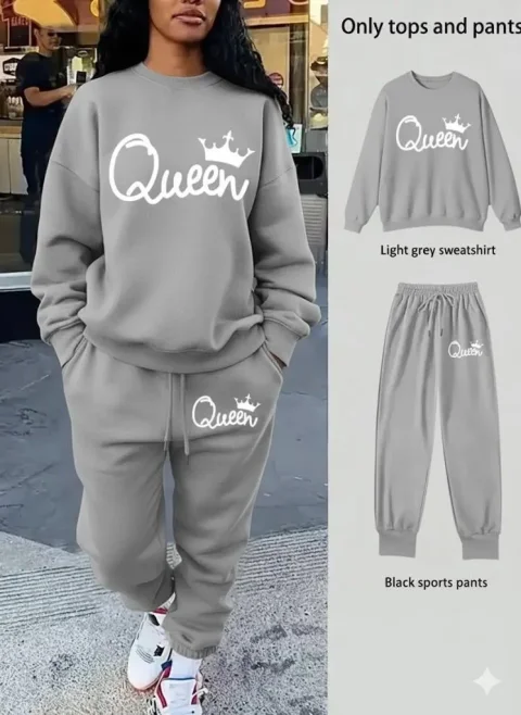 Buy 2-Piece Women's Fleece Printed Tracksuit | Cozy Matching Lounge Set for Everyday Comfort