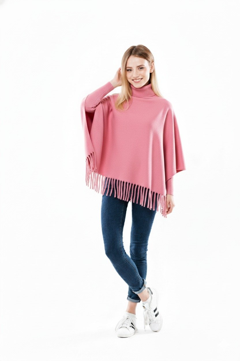 Buy Winter Fleece Poncho for Girls | High-Neck Tassel Poncho Cape for Cozy Cold Weather Style