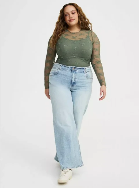 Buy Torrid Sheer Lace Long Sleeve Crew Top Plus Size