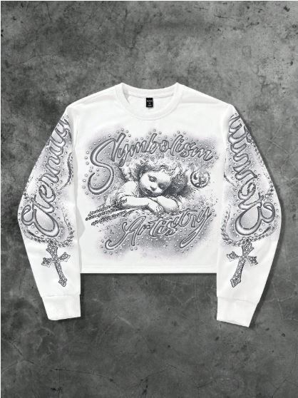 Buy ROMWE Teen Boy Letter & Cross Print Crew Neck Sweatshirt Online