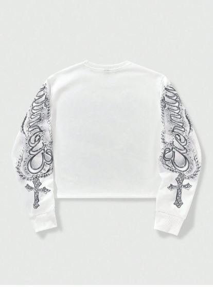 Buy ROMWE Teen Boy Letter & Cross Print Crew Neck Sweatshirt Online