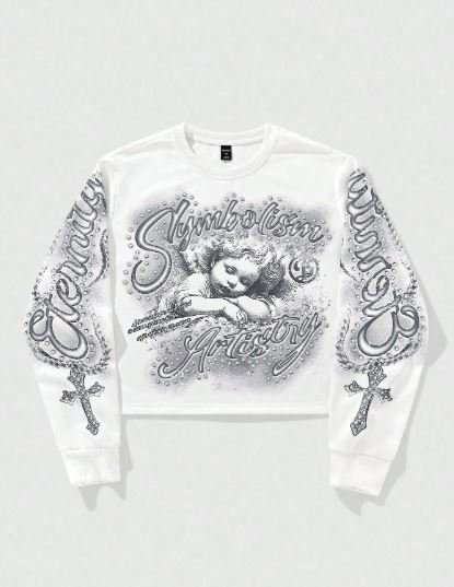 Buy ROMWE Teen Boy Letter & Cross Print Crew Neck Sweatshirt Online