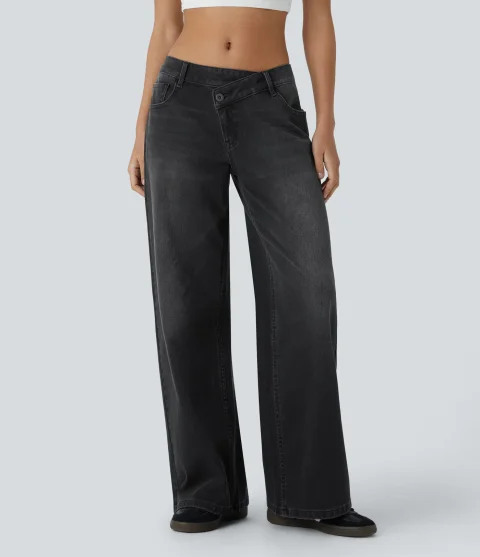 Buy Halara Flex Asymmetric Low Rise Baggy Wide Leg Jeans Online
