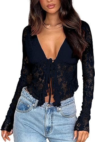 Buy Women's Open Back Lace Blouse | Elegant Long Sleeve Lace Top for Date Night and Special Occasions
