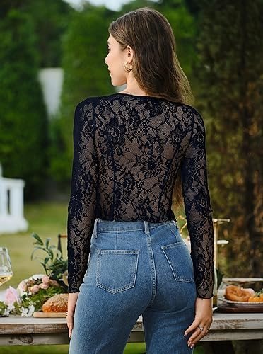 Buy Women's Open Back Lace Blouse | Elegant Long Sleeve Lace Top for Date Night and Special Occasions