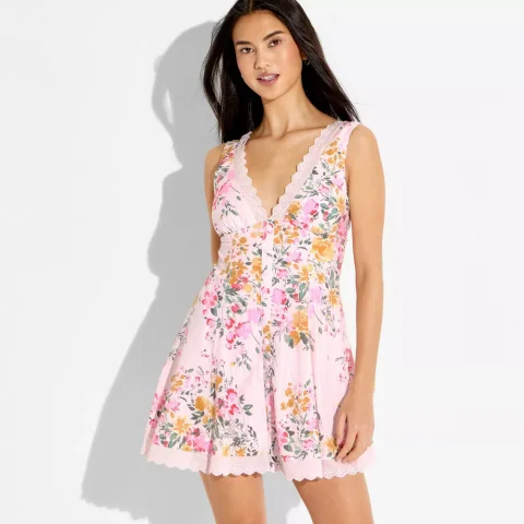 Buy Wild Fable Button-Front Mini Empire Waist Dress | Women's Flowy Casual Mini Dress for Everyday Style