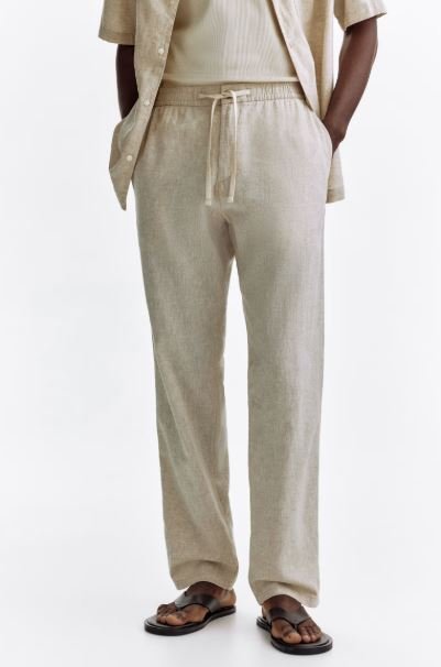 Buy H&M Regular-Fit Linen-Blend Pants | Men's Essential Breathable Casual Trousers for Everyday Comfort