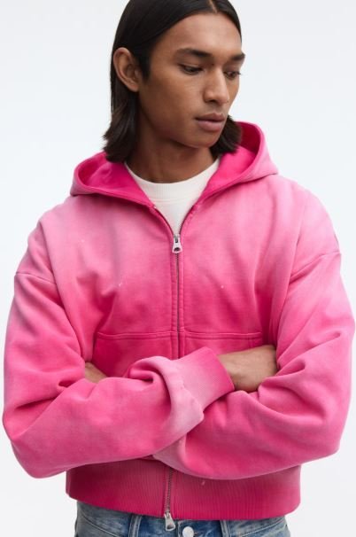 Buy Men's H&M Dark Pink Oversized Hooded Jacket Online | Casual Comfort Zip-Up Hoodie