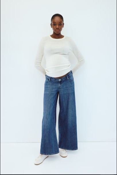 Buy H&M MAMA Wide Leg Maternity Jeans Denim Blue | Comfortable Low Waist Pregnancy Denim Pants