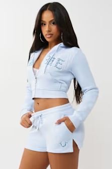 Buy Crystal Embroidered Shrunken Zip Hoodie Online | Premium Anxiety Relief Comfort Wear