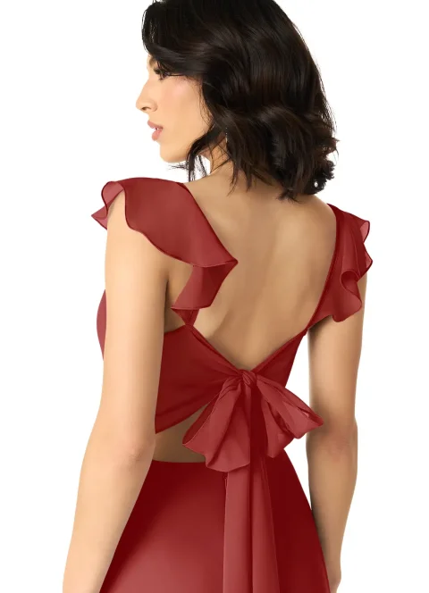 Buy Rust A-Line V-Neck Ruched Chiffon Dress Online | Elegant Bridesmaid & Formal Occasion Dress