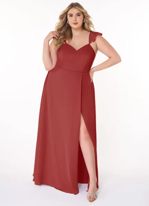Buy Rust A-Line V-Neck Ruched Chiffon Dress Online | Elegant Bridesmaid & Formal Occasion Dress
