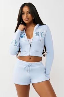 Buy Crystal Embroidered Shrunken Zip Hoodie Online | Premium Anxiety Relief Comfort Wear