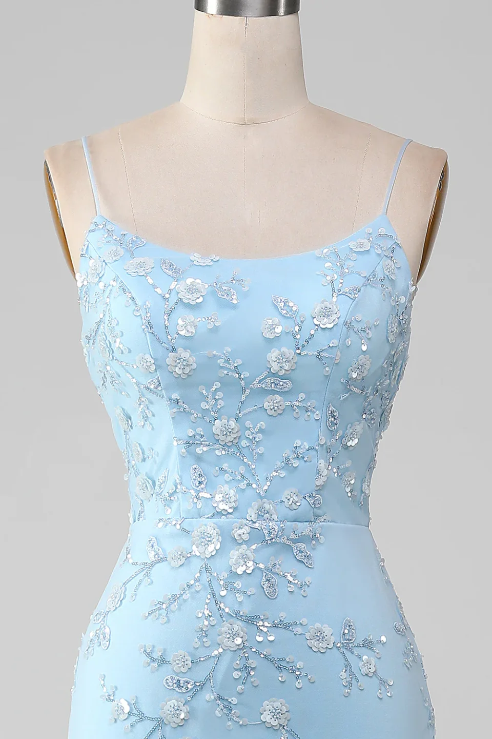 Buy Light Blue Beaded Mermaid Prom Dress Online | Elegant Lace-Up Back Formal Evening Gown