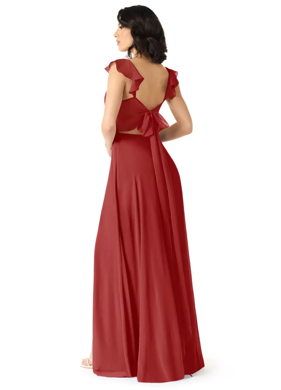 Buy Rust A-Line V-Neck Ruched Chiffon Dress Online | Elegant Bridesmaid & Formal Occasion Dress