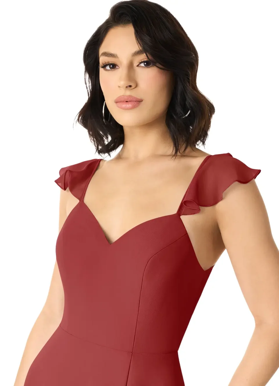 Buy Rust A-Line V-Neck Ruched Chiffon Dress Online | Elegant Bridesmaid & Formal Occasion Dress