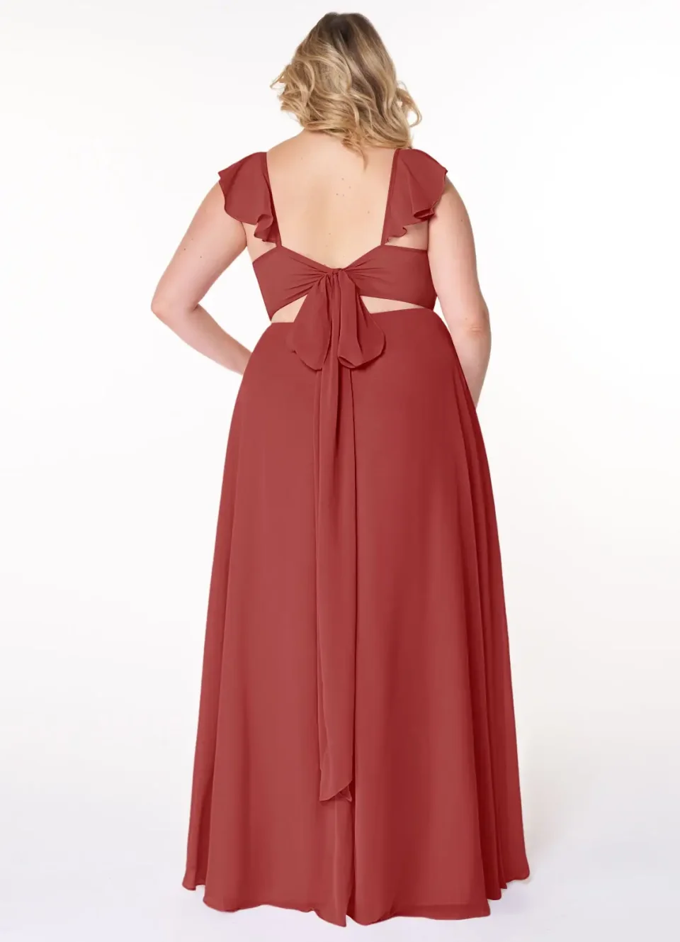 Buy Rust A-Line V-Neck Ruched Chiffon Dress Online | Elegant Bridesmaid & Formal Occasion Dress