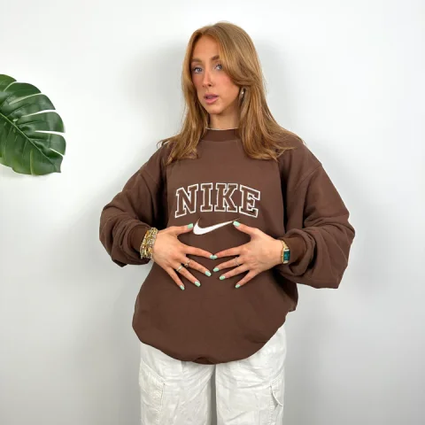 Buy Nike Brown Embroidered Sweatshirt | Authentic Premium Fleece Crewneck for Everyday Comfort