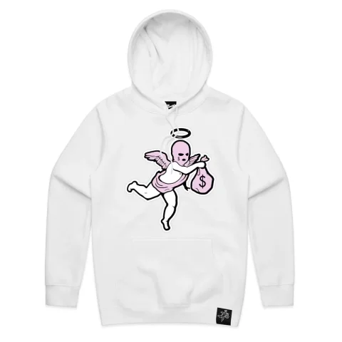 Buy Pink Ski Mask Angel Chenille Patch Hoodie Online | Heavyweight Streetwear Hoodie