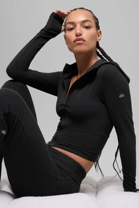 Buy Alo Yoga Sway Full Zip Hoodie Online | Lightweight Performance Lounge Hoodie