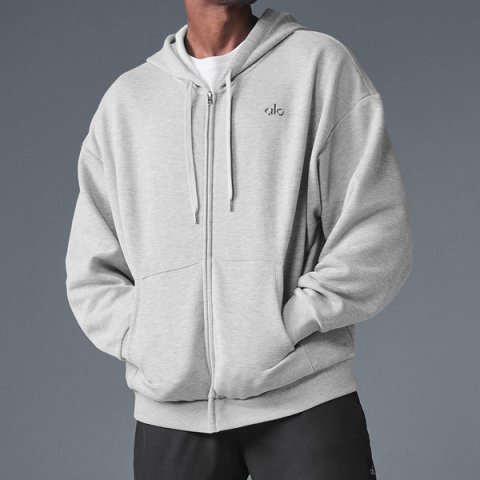 Buy Accolade Full Zip Hoodie Athletic Heather Grey Online | Premium Alo Yoga Full Zip Hoodie