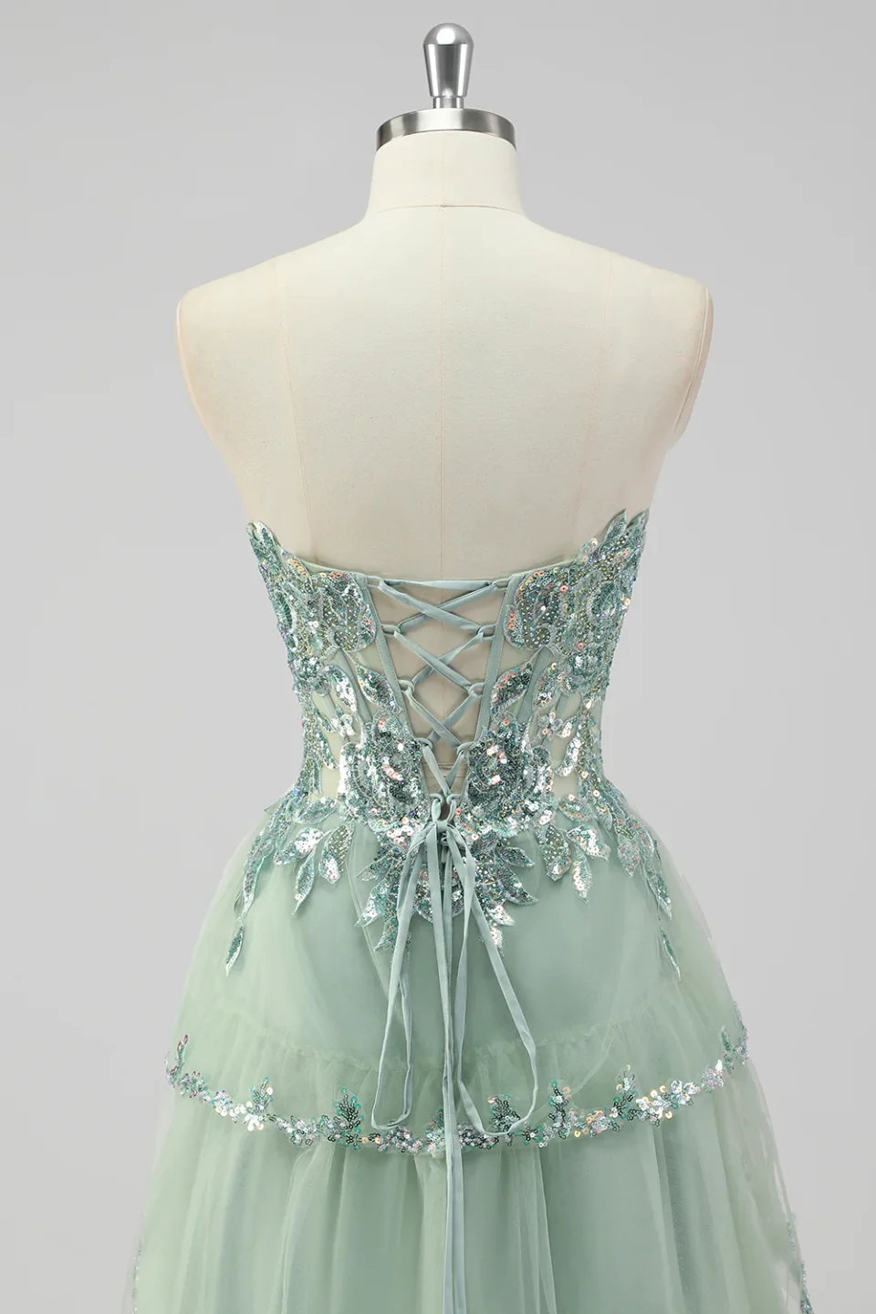 Buy Sage Green Sequin Corset Prom Dress with Slit Online | Glamorous Formal Evening Gown for Women