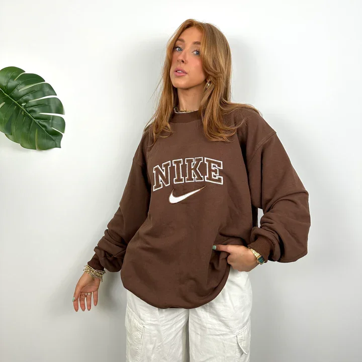 Buy Nike Brown Embroidered Sweatshirt | Authentic Premium Fleece Crewneck for Everyday Comfort