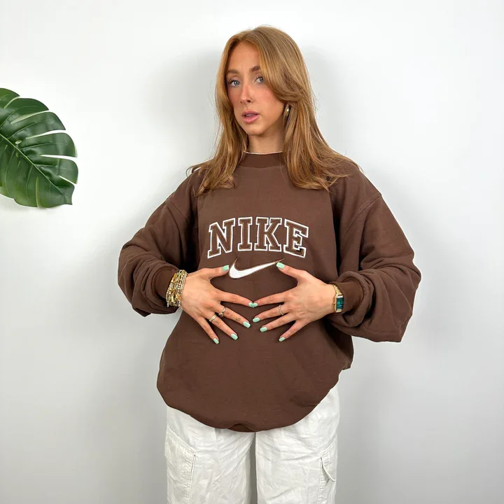 Buy Nike Brown Embroidered Sweatshirt | Authentic Premium Fleece Crewneck for Everyday Comfort
