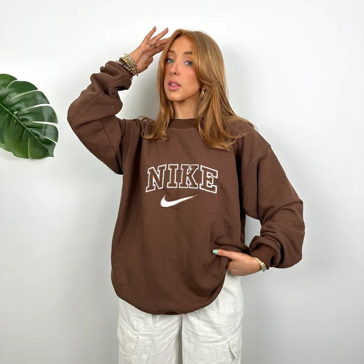 Buy Nike Brown Embroidered Sweatshirt | Authentic Premium Fleece Crewneck for Everyday Comfort