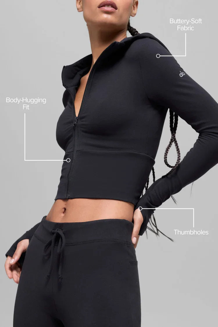 Buy Alo Yoga Sway Full Zip Hoodie Online | Lightweight Performance Lounge Hoodie