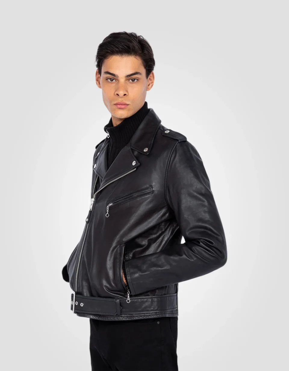 Buy Authentic Black Perfecto Belted Cowhide Leather Jacket Online