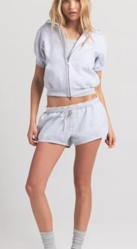 Buy Bubble Sleeve Cropped Zip Up Hoodie Online | Women's Oversized Cropped Hoodie with Puff Sleeves & Full Zip