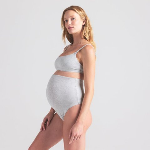 Buy Cotton Jersey Maternity High-Waisted Thong Light Heather Grey Online | Soft Pregnancy & Postpartum Comfort Thong