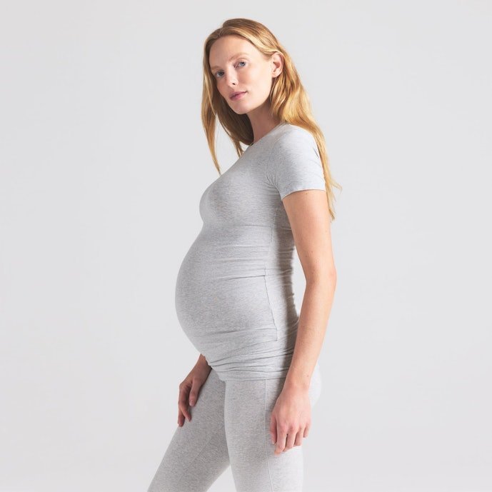 Buy Cotton Jersey Maternity T-Shirt Light Heather Grey Online | Soft Pregnancy & Nursing Essential Tee