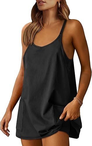 Buy ANRABESS Women's Athletic Dress Online | Sleeveless Tennis Workout Mini Romper Dress with Built-In Shorts